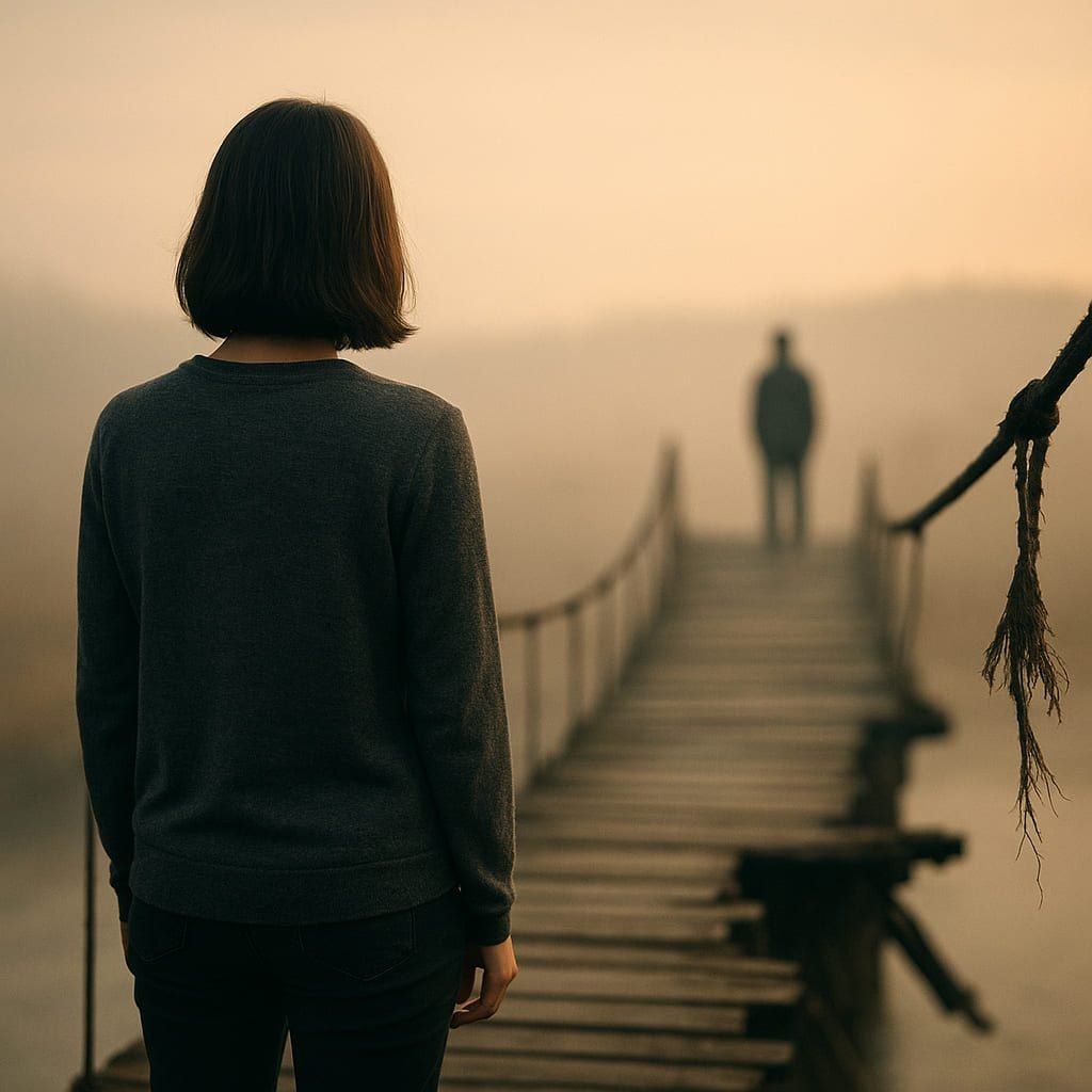 How to identify and leave a codependent relationship person standing on broken bridge in emotional reflection