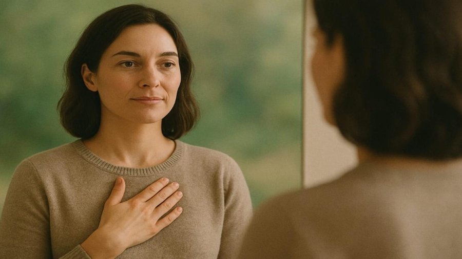 woman practicing self love for building confidence and emotional well-being