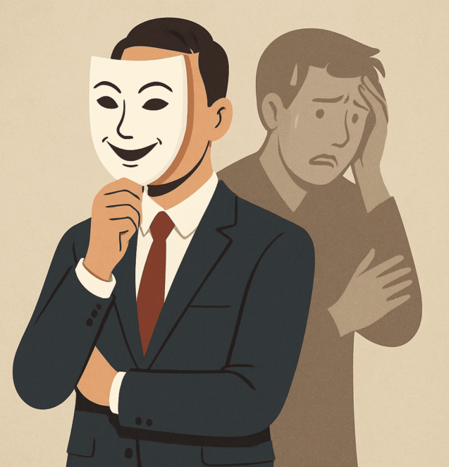 Visual metaphor for high-functioning anxiety showing outward calmness masking inner turmoil