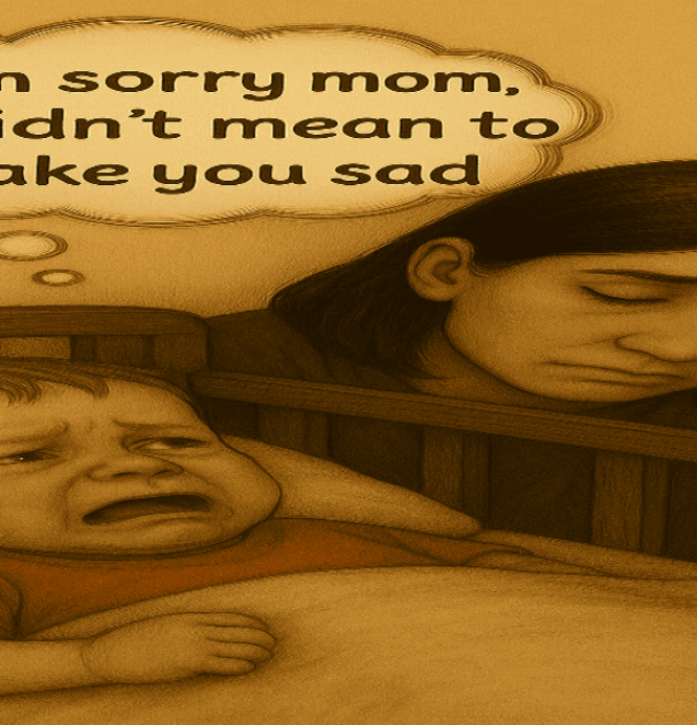 A baby crying by a depressed mom