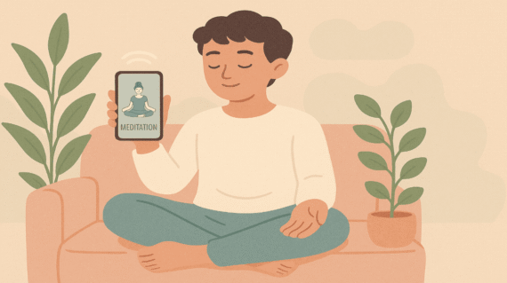 A beginner using Headspace on a smartphone for guided meditation