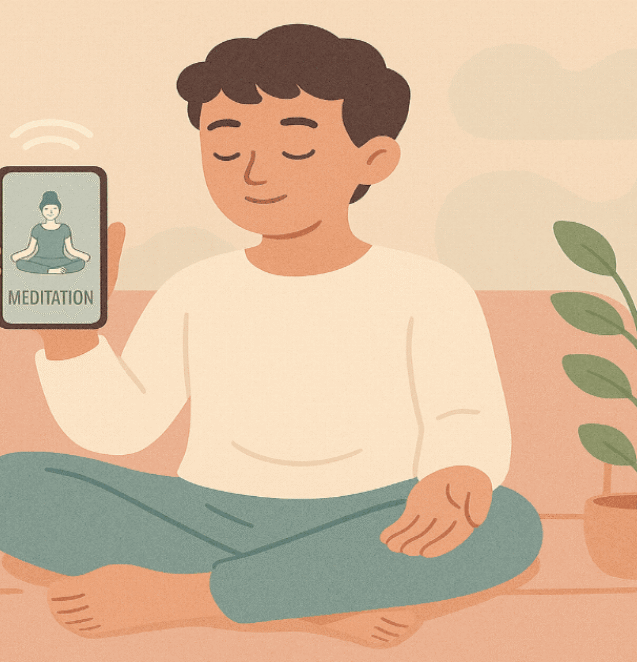 A beginner using Headspace on a smartphone for guided meditation