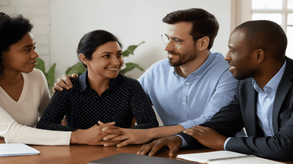 Emotionally intelligent team collaborating and listening actively