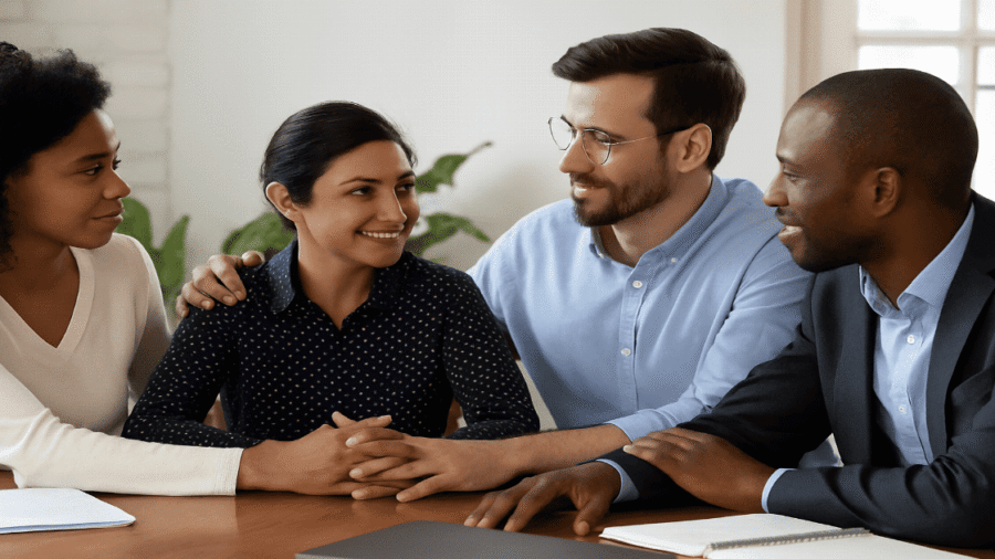 Emotionally intelligent team collaborating and listening actively