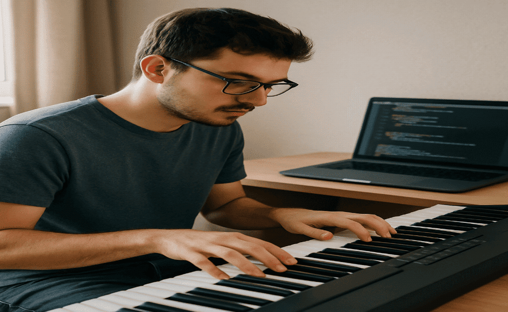 Individual engaged in learning a new skill (e.g., playing an instrument, coding)