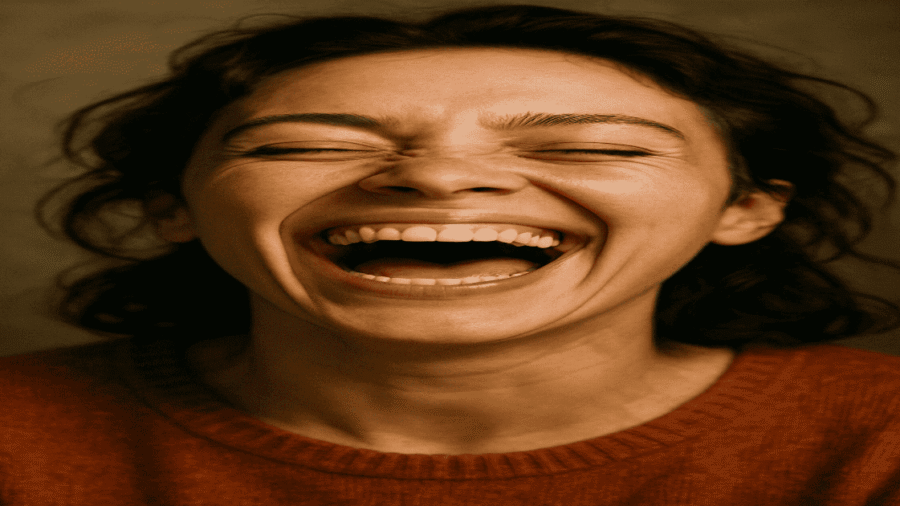 a close up picture of someone laughing her heart out