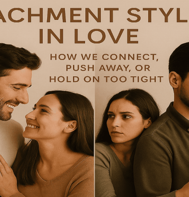 Attachment styles in romantic relationships showing emotional closeness and distance between couples