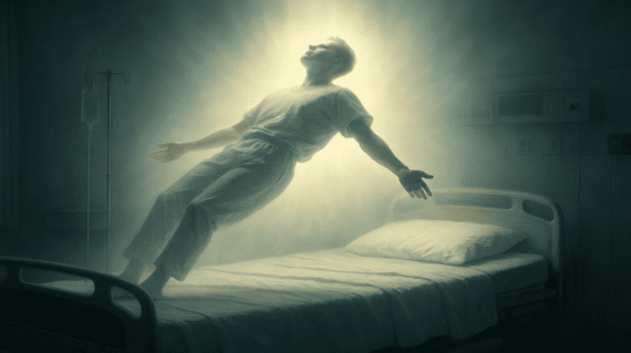 Near-death experience with floating body and tunnel of light