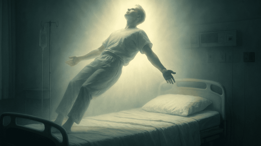 Near-death experience with floating body and tunnel of light