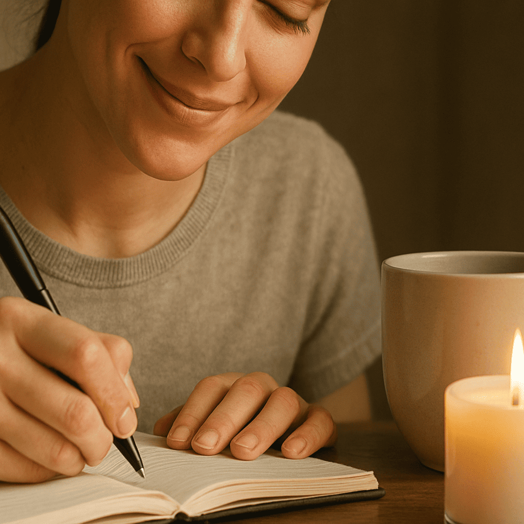 Smiling more during emotional healing with gratitude journaling