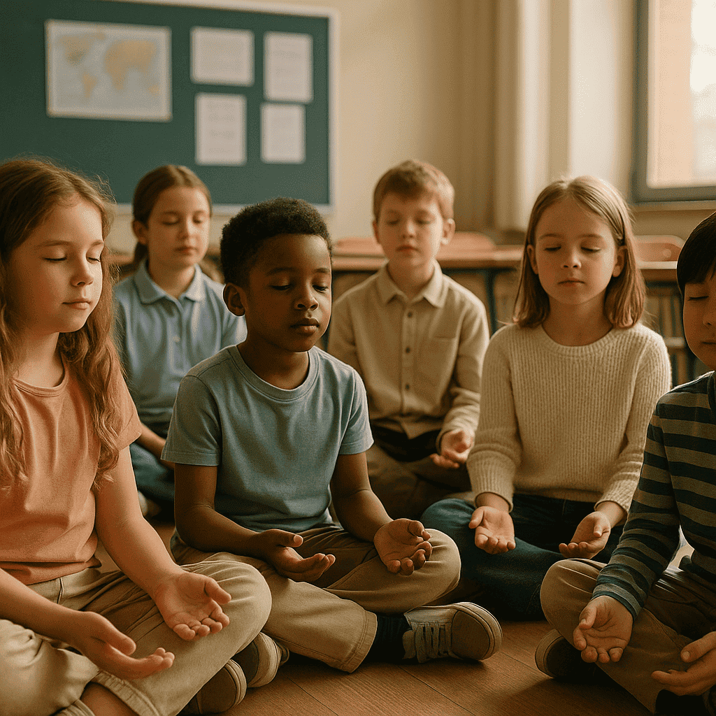 mindfulness in the classroom with students practicing quiet reflection (1)