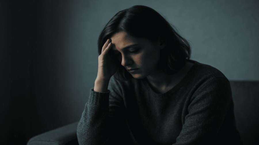 person experiencing gaslighting and emotional confusion in dim light