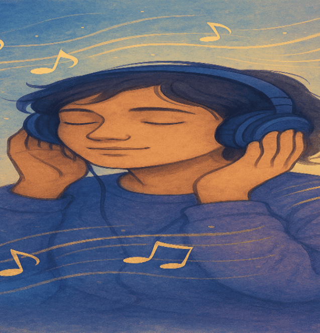 person experiencing the role of music in emotional healing through peaceful listening