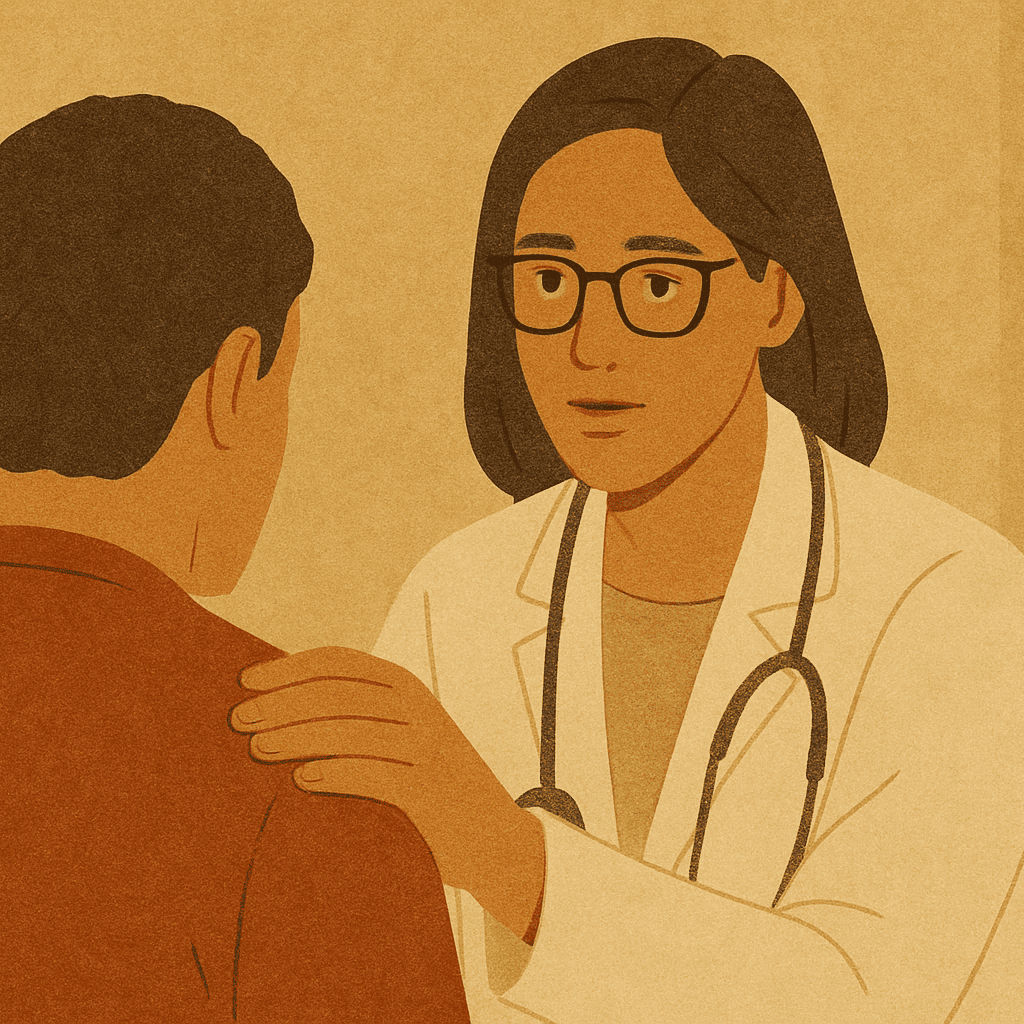 a doctor showing care and affection administering placebo effect (1)
